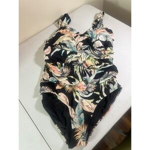 Jantzen Cabana Queen One Piece Women's Swimsuit Size 18W Black Multi Floral